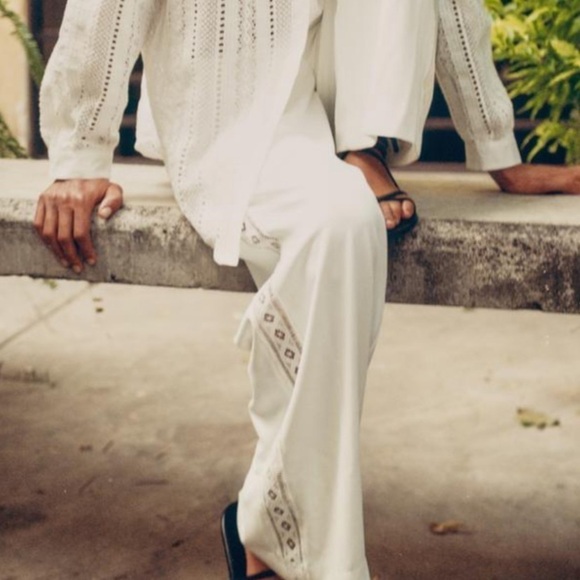 ZARA WOMAN SIDE STRIPE WIDE LEG PANT SIZE LARGE ECUR NEW WITH TAGS - Picture 4 of 11